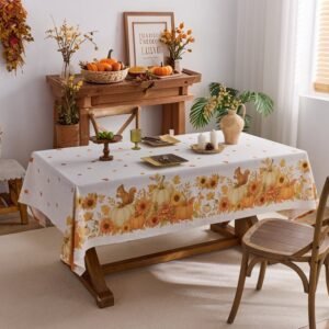 LESEE® Thanksgiving autumn harvest polyester linen pumpkin atmosphere waterproof tablecloth